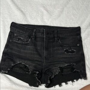 American Eagle Outfitters Black Jean Shorts Distressed Frayed Hem